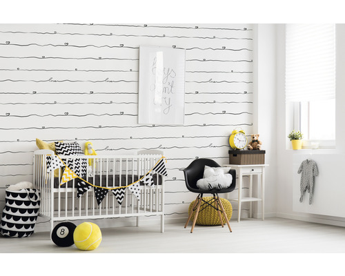 Vliesbehang 38140-3 Little Love Hearts zwart-wit