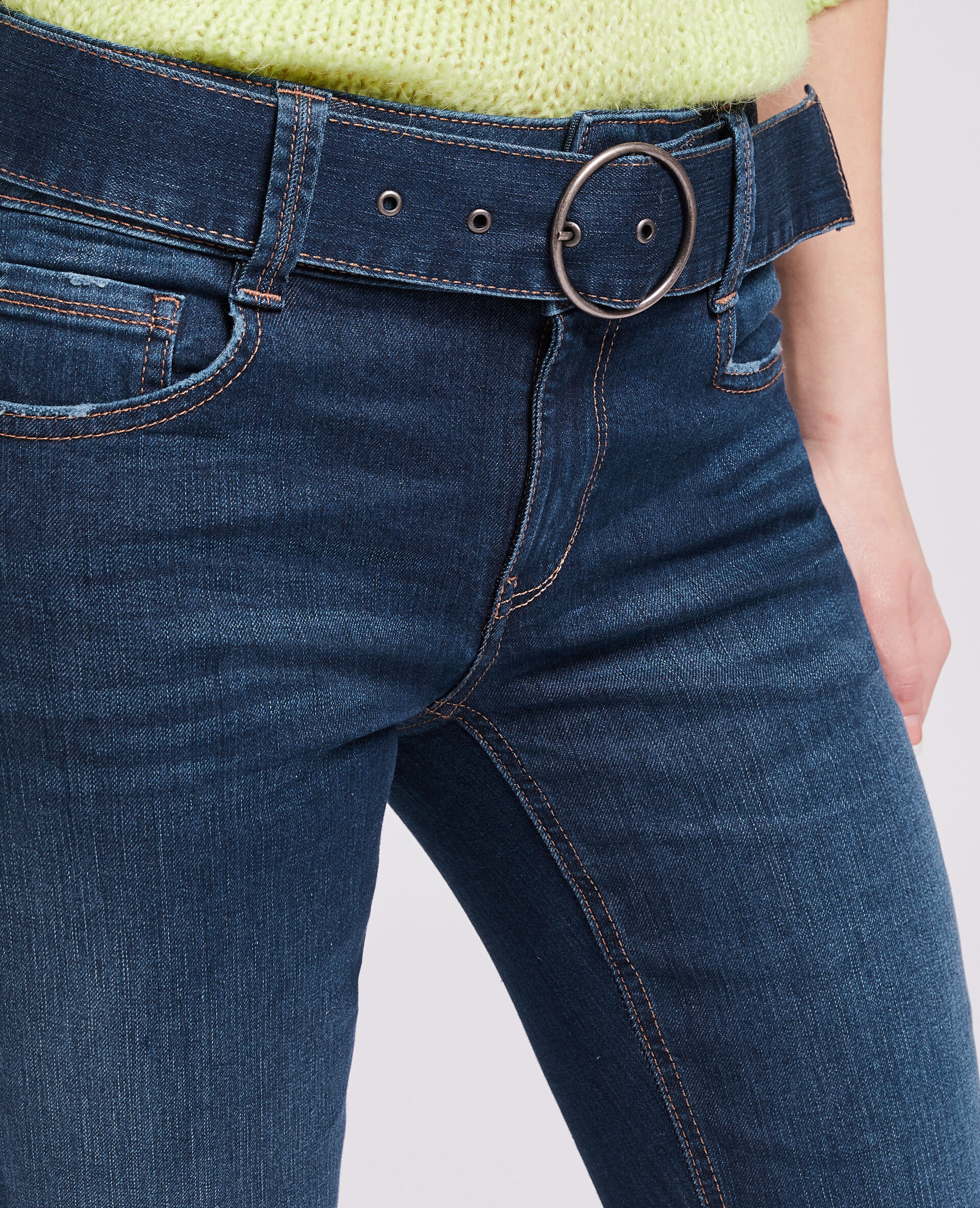 Jean flare taille basse avec ceinture - Bleu marine