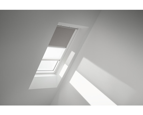 VELUX Advantage Set: Verduisterend rolgordijn, effen grijs, en plisségordijn, wit, handmatig, frame wit, DFD C02 0705SWL
