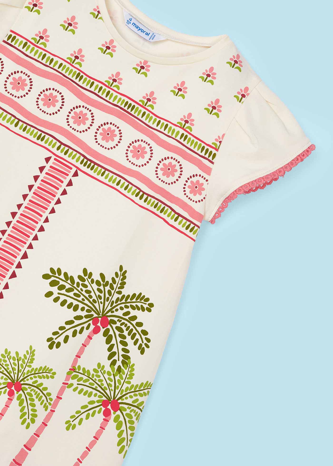 Vestido Better Cotton com estampa de palmeiras para meninas, cor índigo