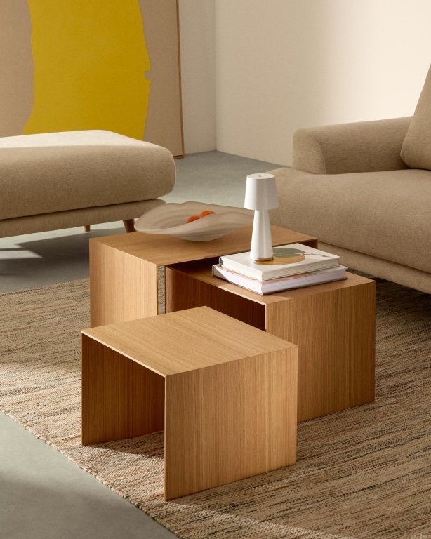 Kave Home Litto bijzettafel set van 3 walnoot