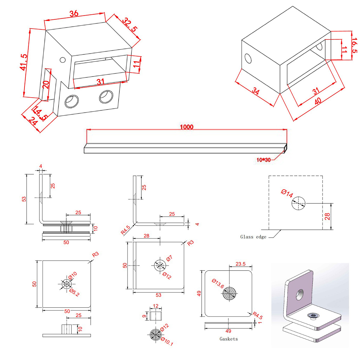Saniclear Modern klemmen   stabilisatiestang 100cm geborsteld koper