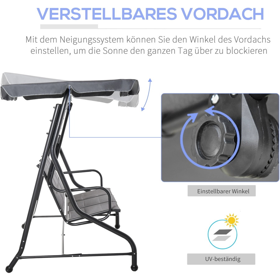 Outsunny 3-Sitzer Hollywoodschaukel mit verstellbarem Dach Grau