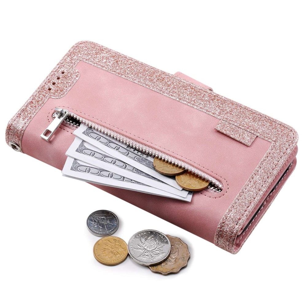 Samsung Galaxy S23 Ultra 5G Leder Tasche Flip Cover mit Reissverschluss - Rosa / Roségold