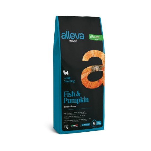 Ração Alleva Natural Mini para Cães, Sabor Peixe e Abóbora