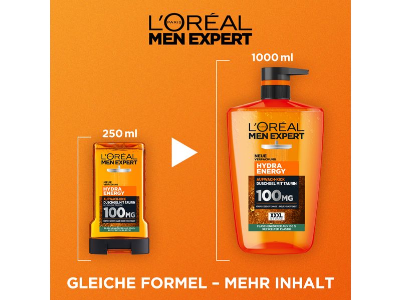 L'Oréal Men Expert Duschgel Hydra Energy 250 ml Pflegedusche reinigt intensiv und verfügt über eine erfrischende Wirkung