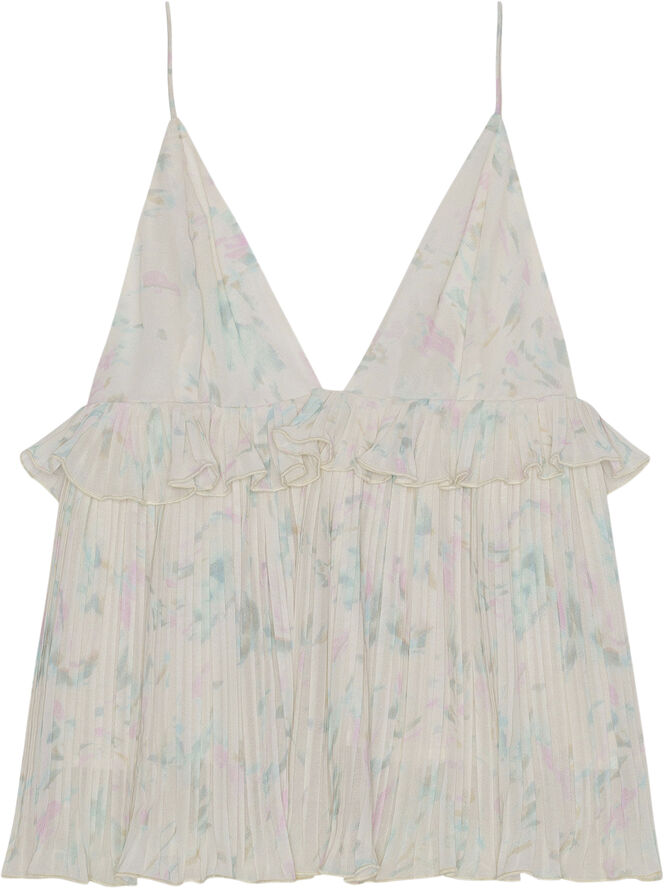 Ganni Pleated Georgette Strap Top Tofu