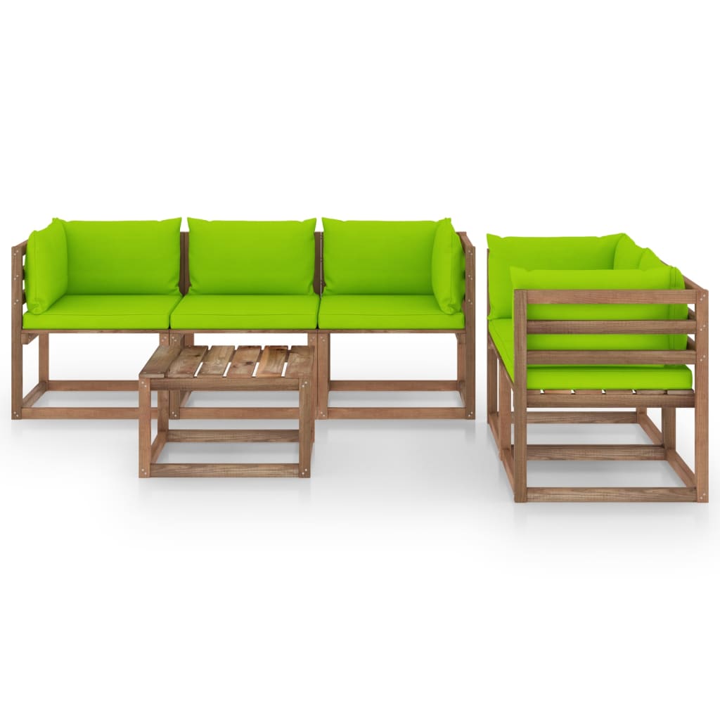 Salon de jardin meuble d'extérieur ensemble de mobilier 6 pièces avec coussins vert vif