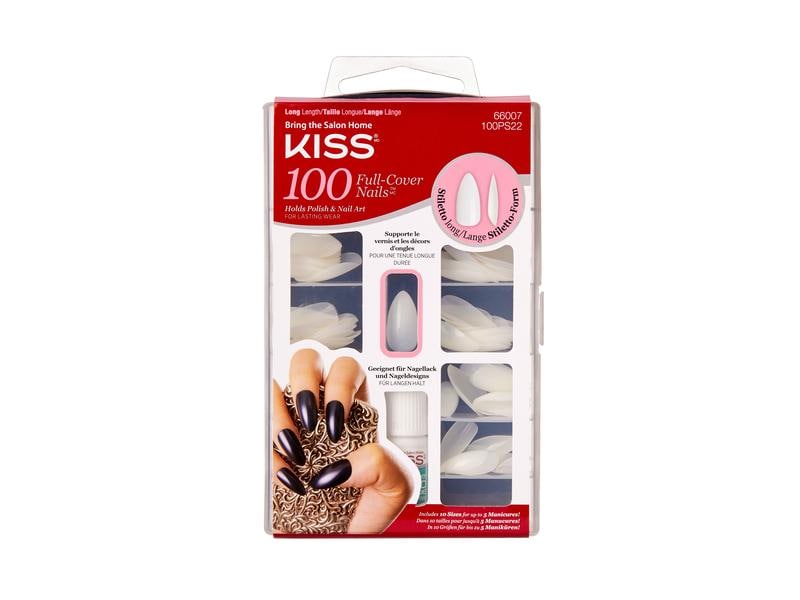 Kiss Kunstnägel-Set Plain – Stiletto 100 Stück Kunstnägel für die perfekte Pediküre für jeden Anlass