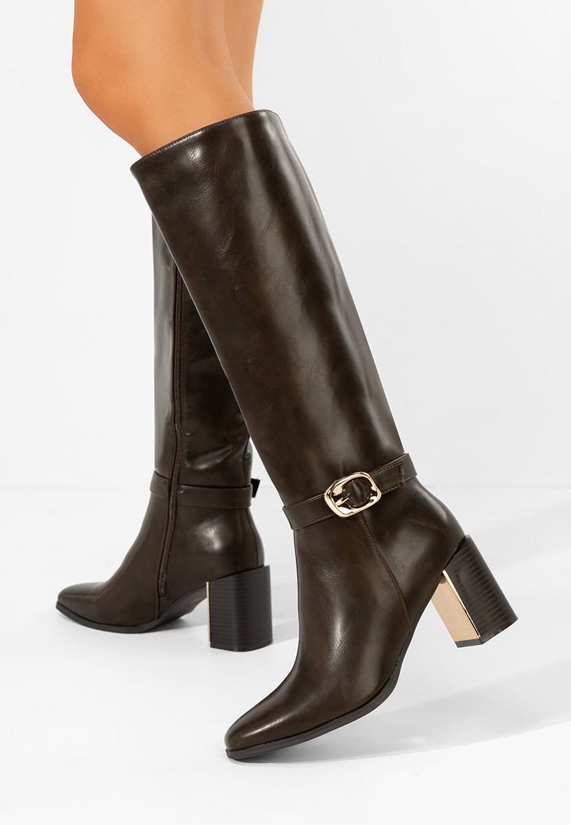 Bottes à talon carré brunes Aurenza