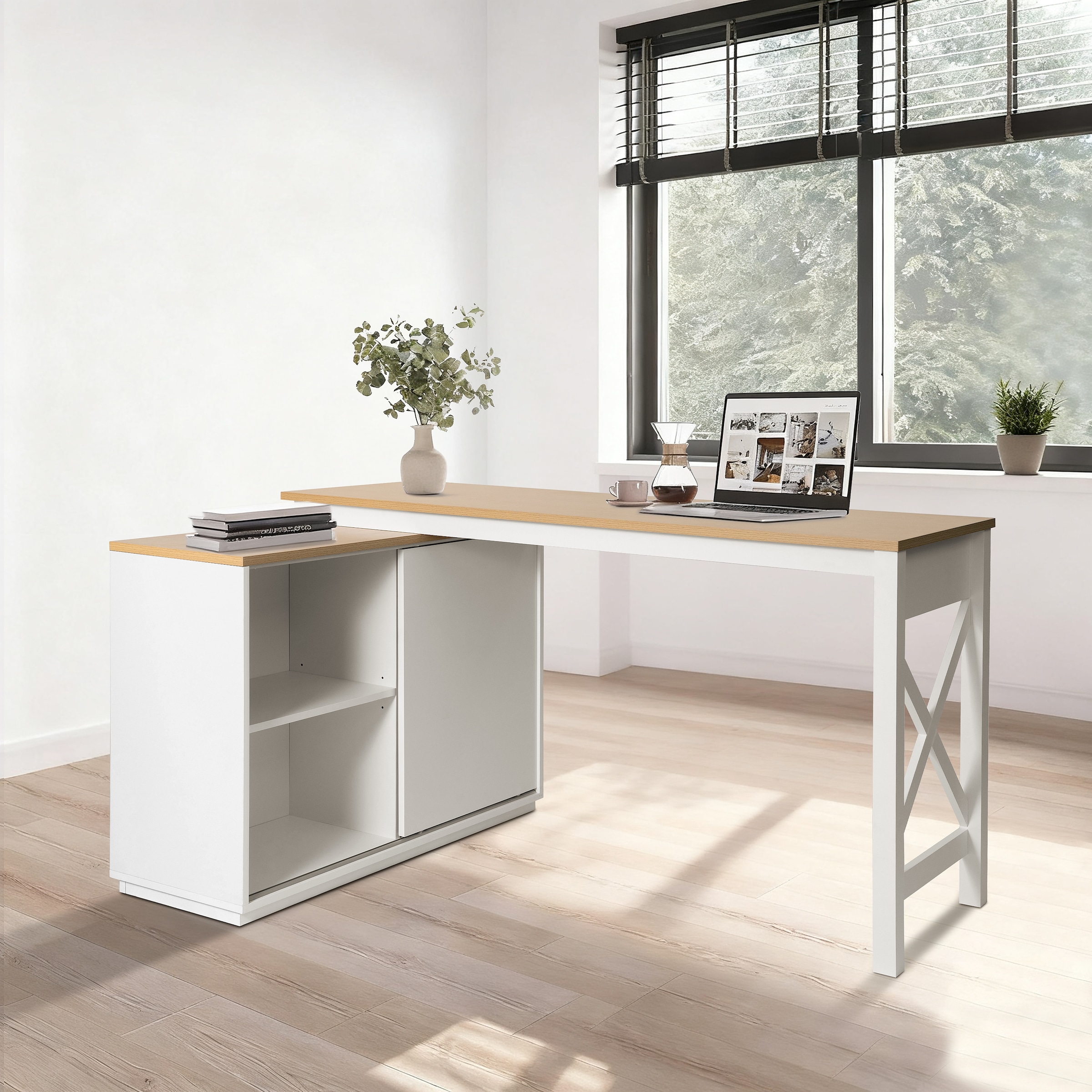 GOODproduct Eckschreibtisch »SILBA« viel Stauraum, mit Schiebetür, Breite: 100 cm