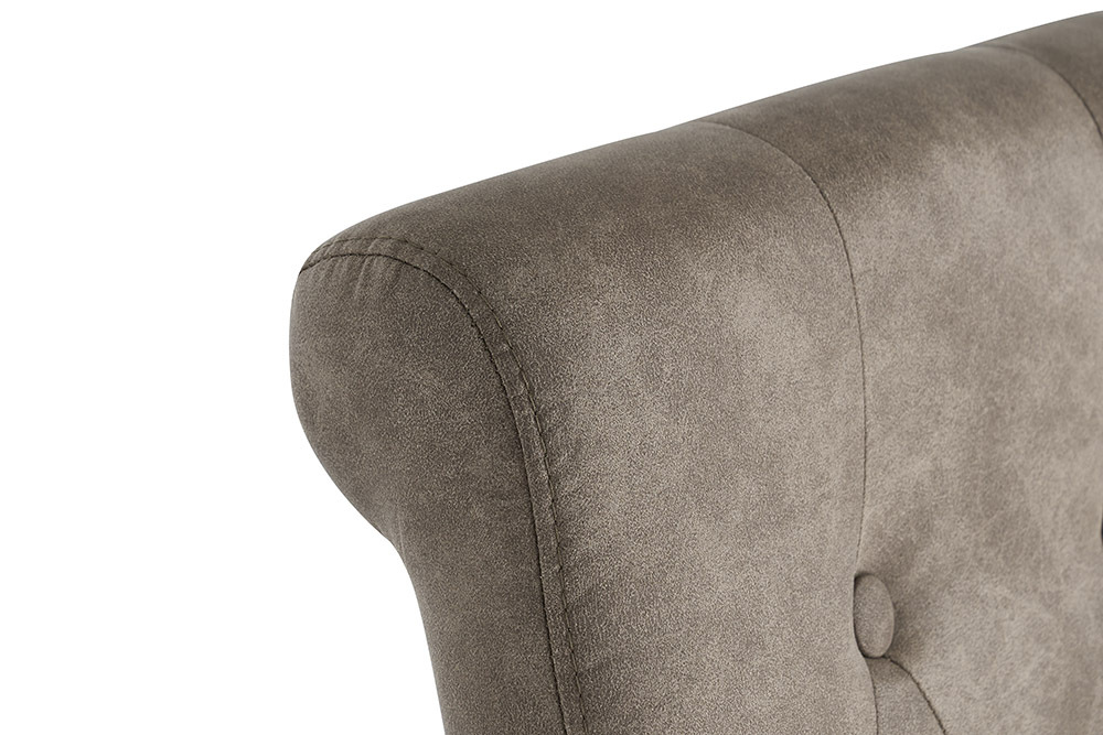 Design Stuhl CASA taupe Microfaser mit Zierknöpfen Massivholzbeine