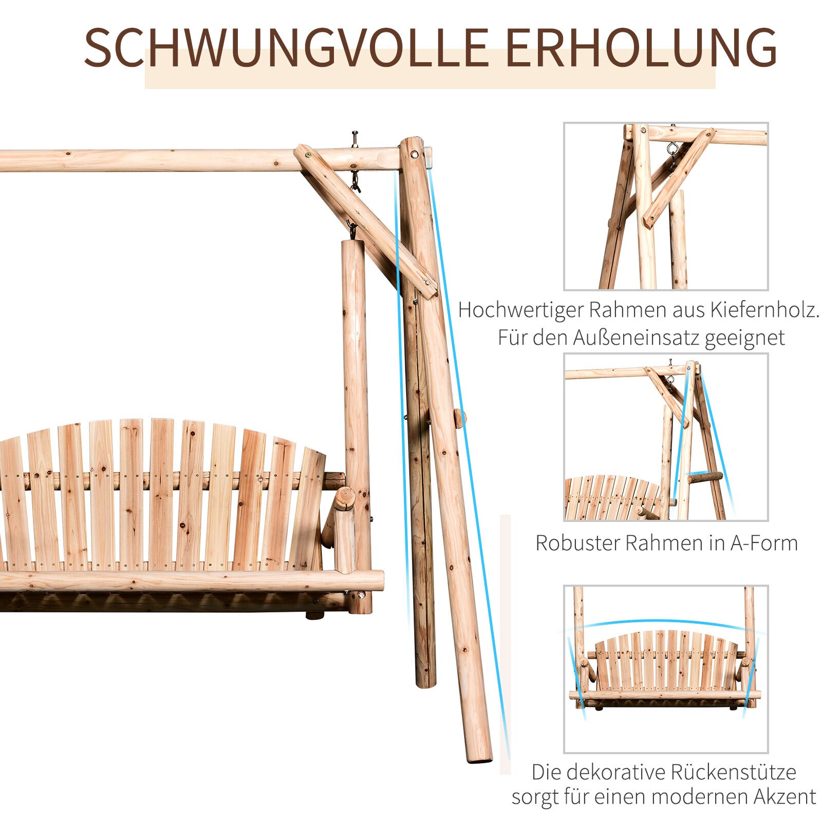 Outsunny Hollywoodschaukel als 2-Sitzer 187 x 137 x 170 cm (BxTxH)