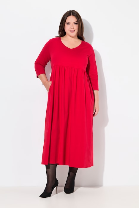 Jerseykleid, Empirenaht, V-Ausschnitt, 3/4-Arm, Taschen