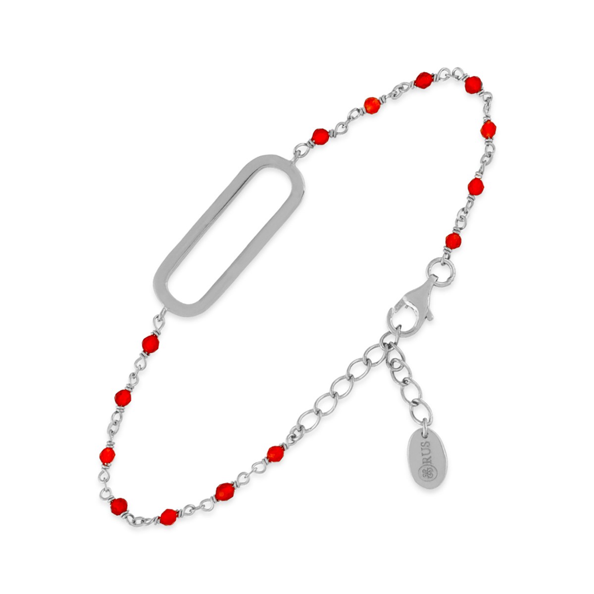 Bracelet En Argent Rhodié Lingot Pierres Rouges
