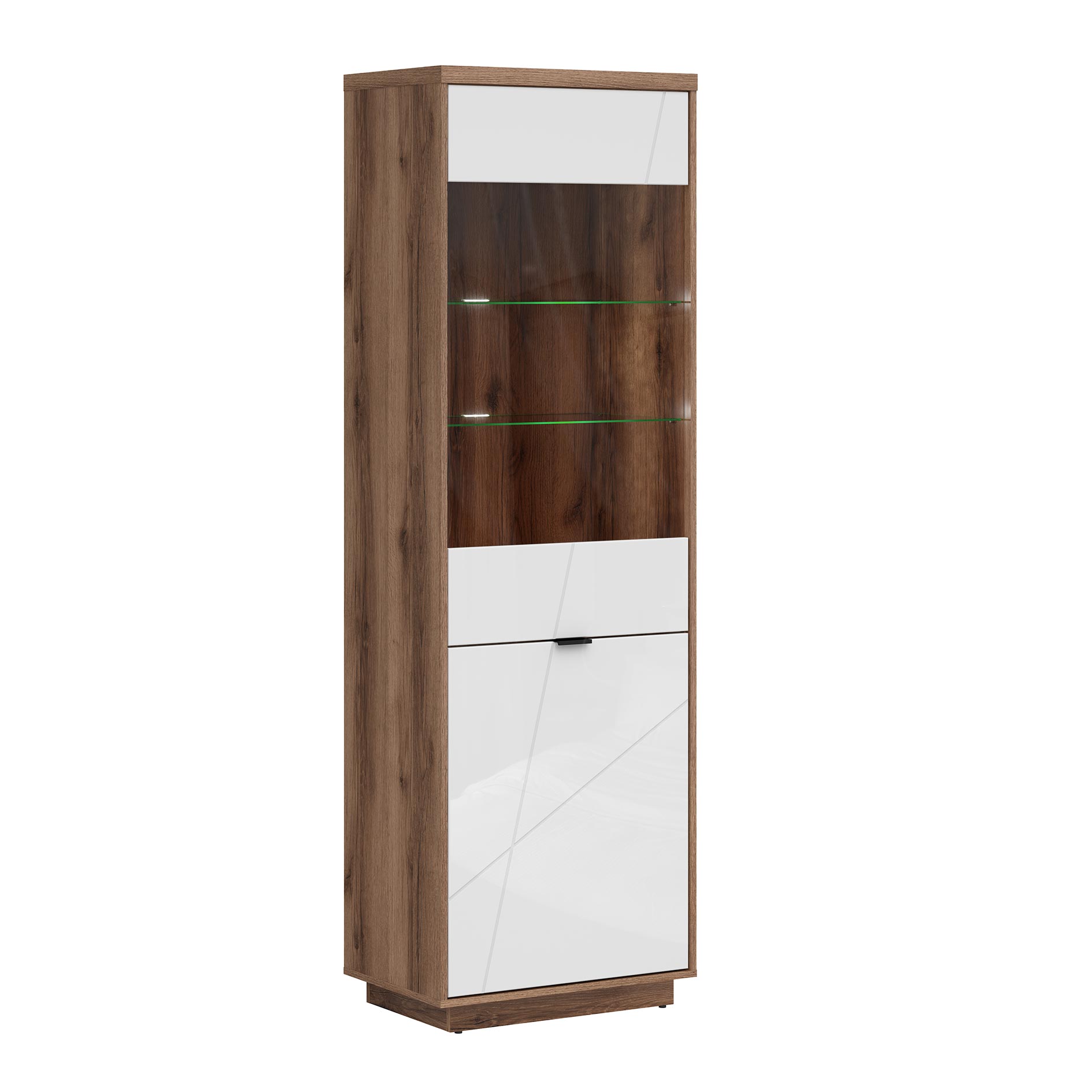 Standvitrine - Delano Eiche-weiß - 2 Türen - 201 cm hoch
