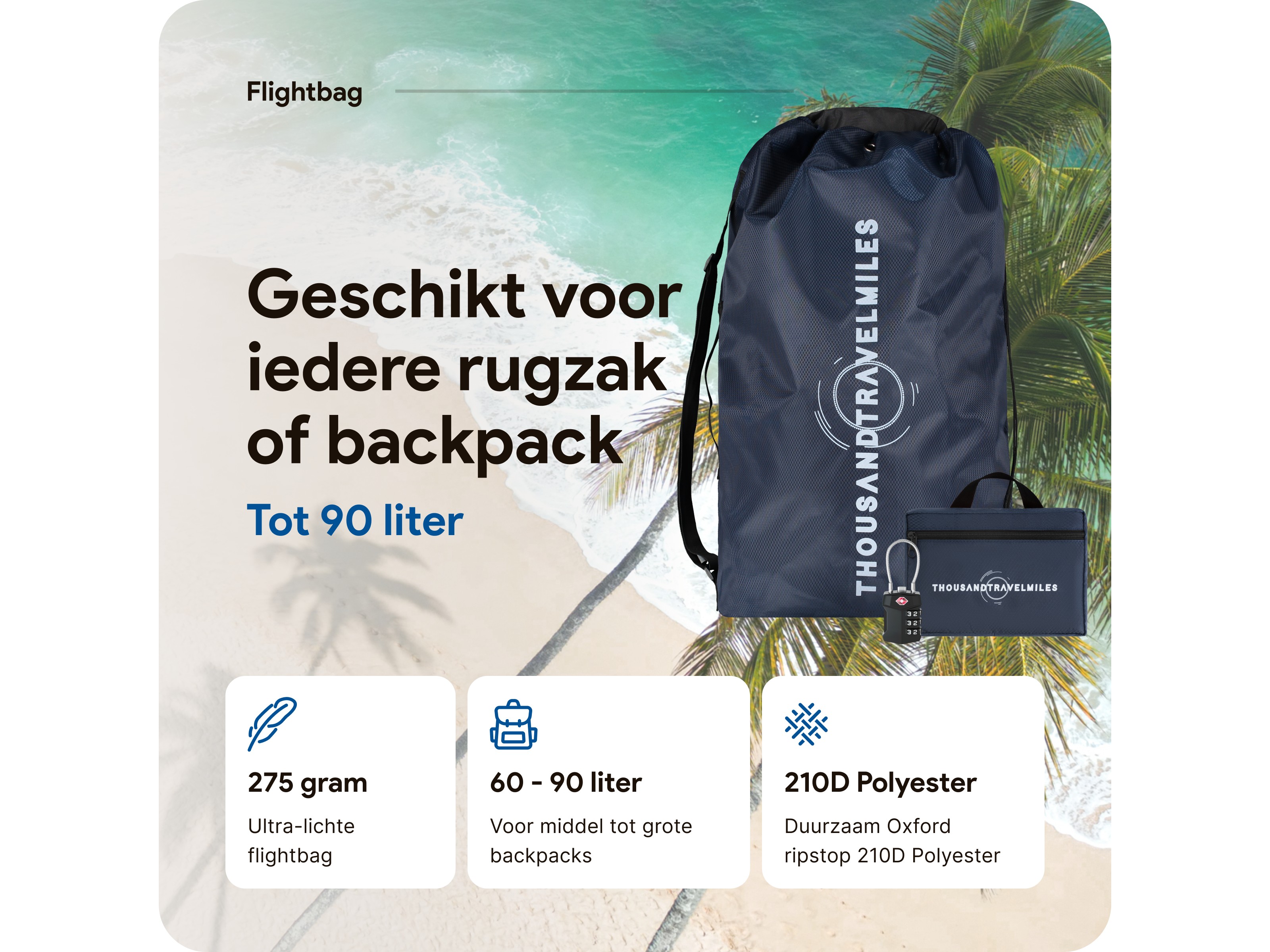 Thousandtravelmiles 60-90L Flightbag met TSA-slot - Navy