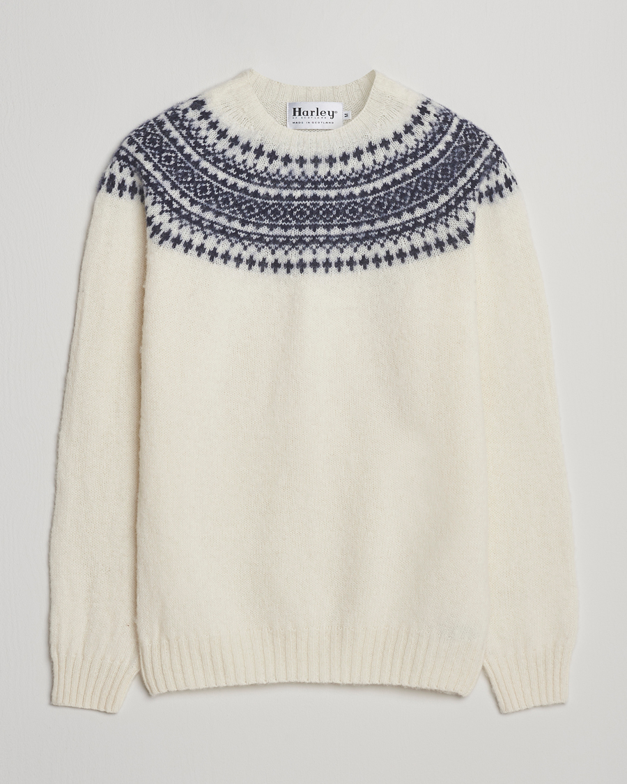 Harley Of Scotland Brushed Supersoft Lambswool Yolk Fairisle White
