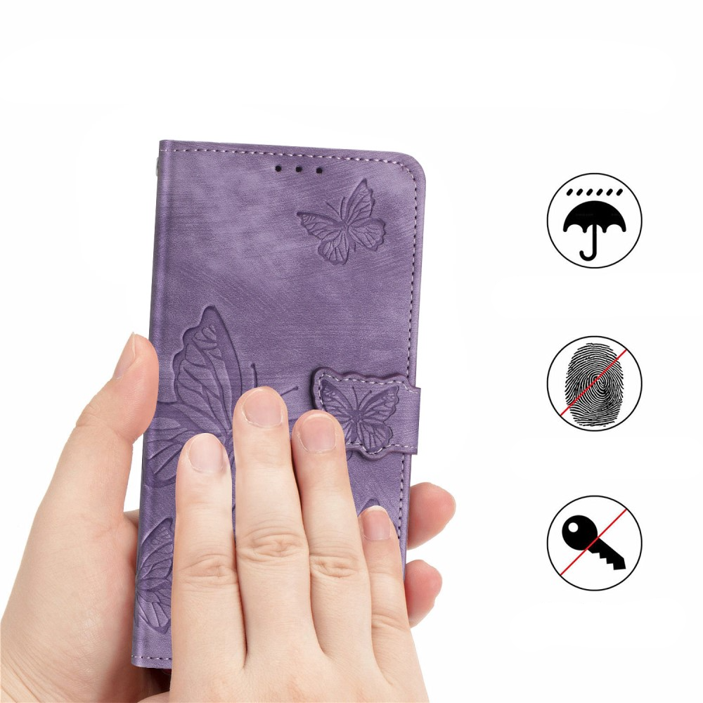 Samsung Galaxy S24 Ultra Leder Tasche Wallet   Trageschlaufe - Butterflies Imprint - Lila