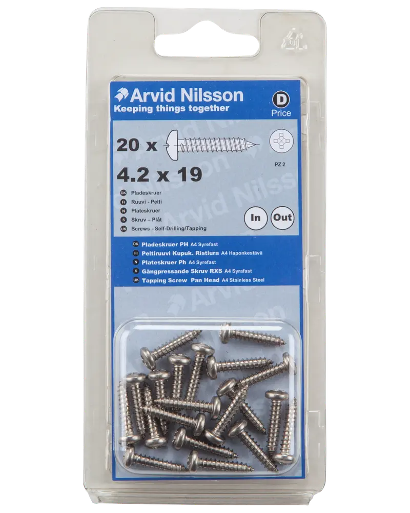 Arvid Nilsson Pladeskrue A4 4,2 x 19 mm 20-pak