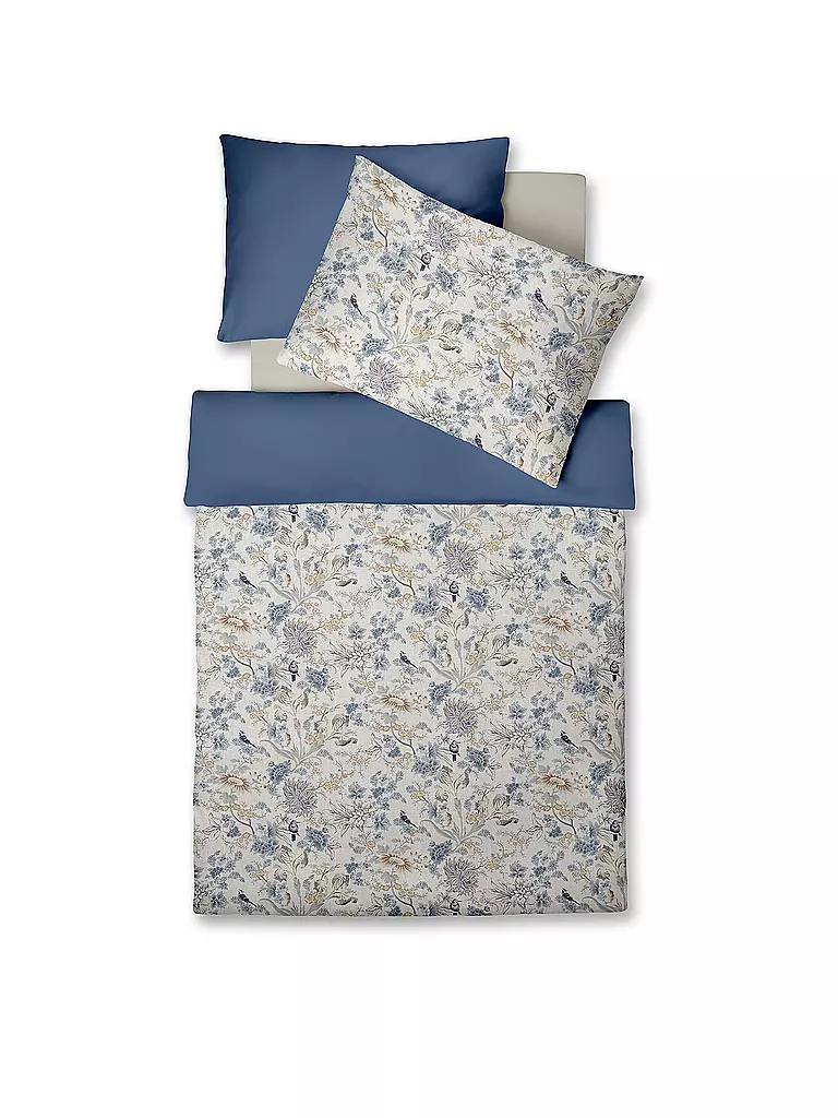 FLEURESSE Satin Bettwäsche MODERN GARDEN 70x90cm/140x200cm Dove blau