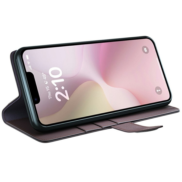 iPhone 16e Echtleder Tasche Flip Cover mit Kartenfächer - Braun