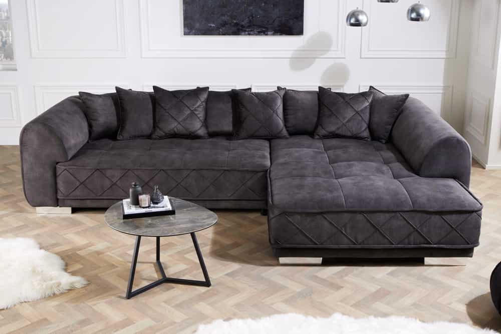 Modernes XXL Ecksofa DECADENCIA 320cm dunkelgrau Samt Bigsofa inkl. Kissen
