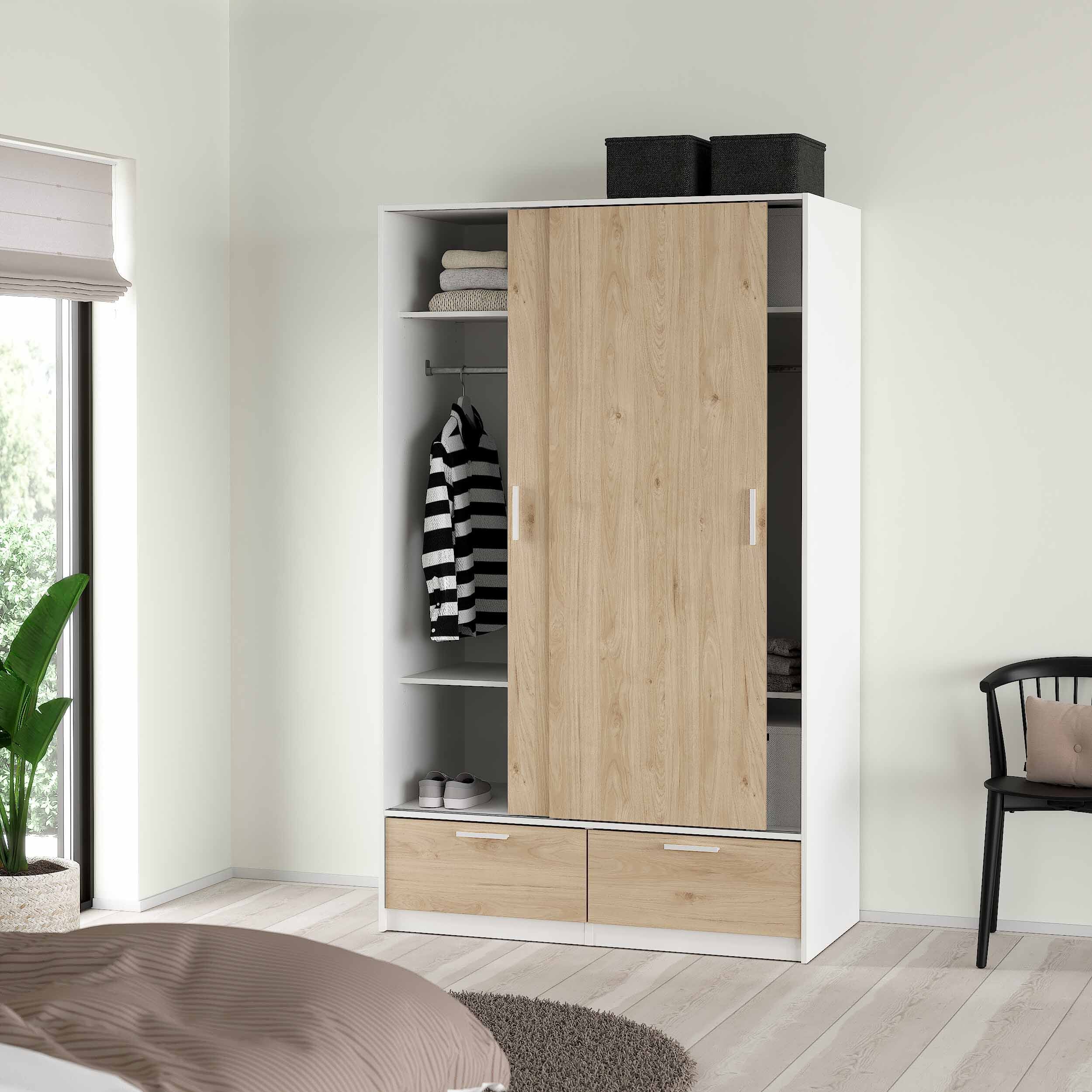 by fonQ basic Slim Kledingkast - B 121,2 cm - Eiken met witte rand