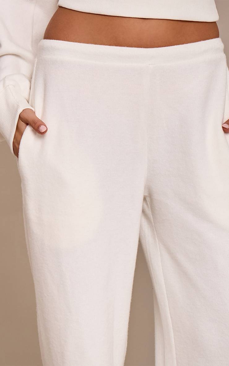 Crème Pantalon Droit Côtelé Brossé À Taille Élastique