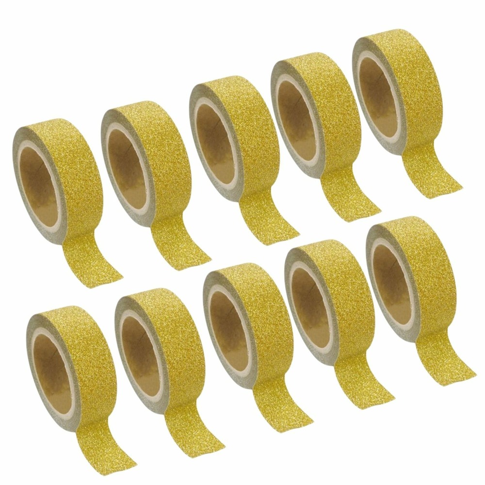 10 masking tapes à paillettes dorés 1,5 cm x 5 m