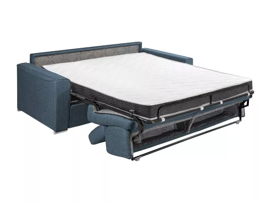 Canapé 2 places convertible express en tissu bleu - couchage 120 cm - Matelas 14 cm avec mémoire de forme VIZIR