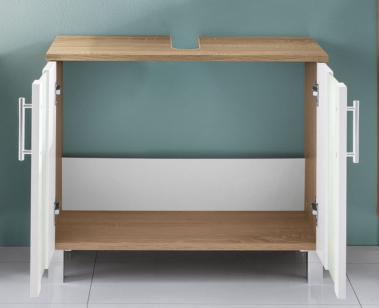 Waschbeckenunterschrank Porto Weiß/Eiche sägerau Nachbildung ca. 65 x 54 x 31 cm