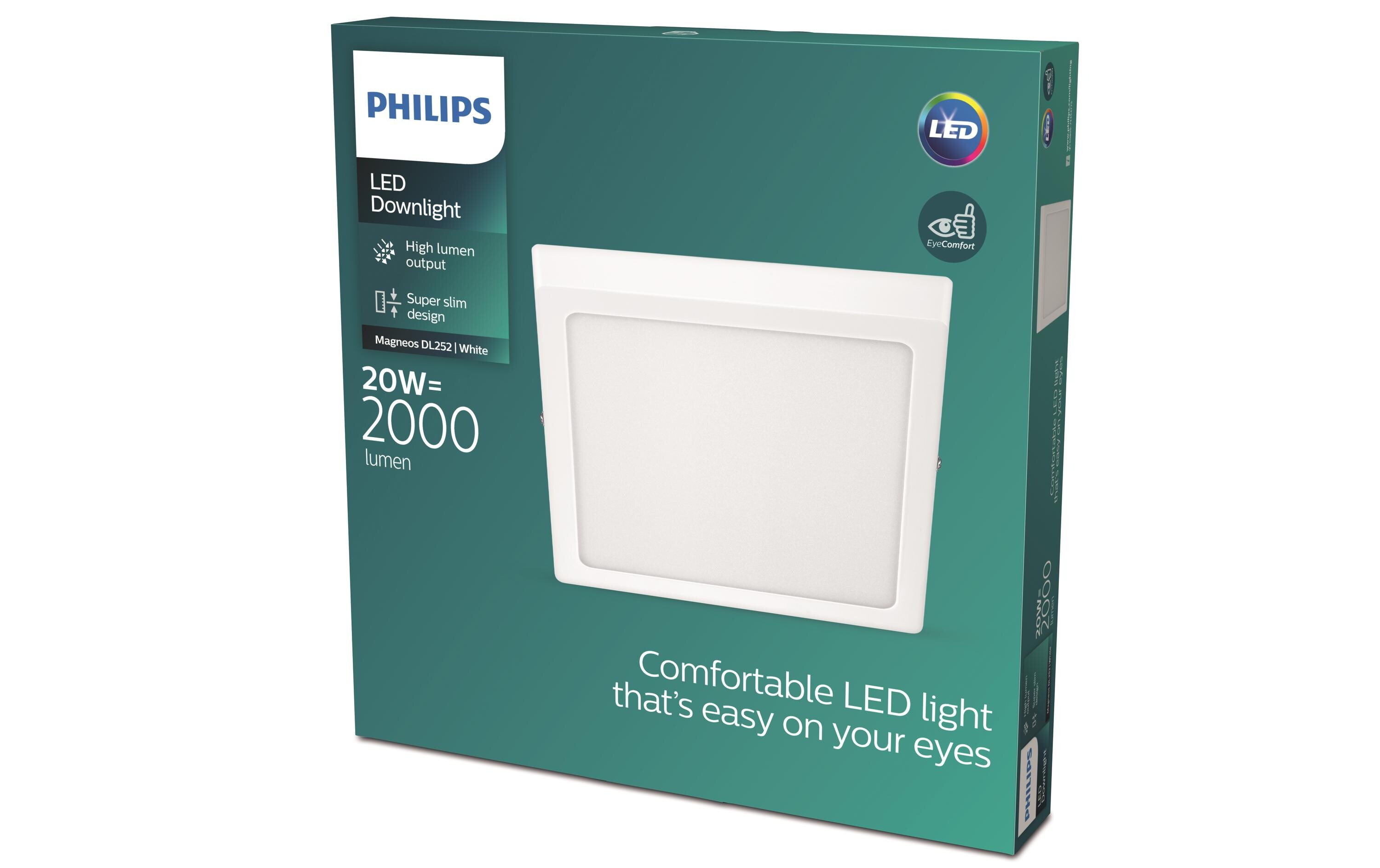 LED Einbauspot SlimSurface DL252, 20W, 2700K, eckig, weissQuadratische Deckenlampe mit natürlichem Lichteffekt