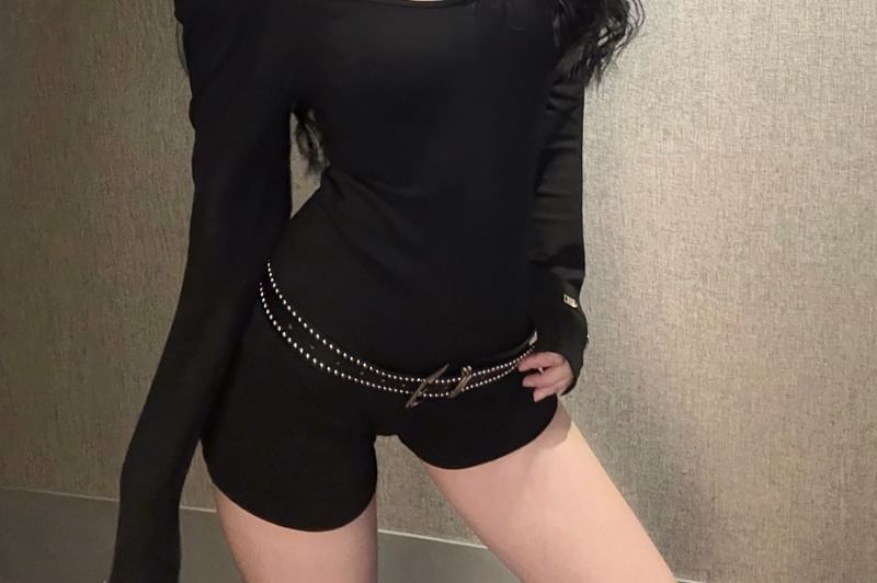Jazzjo - Slim-fit romper met lange mouwen, koude schouder en effen bandjes