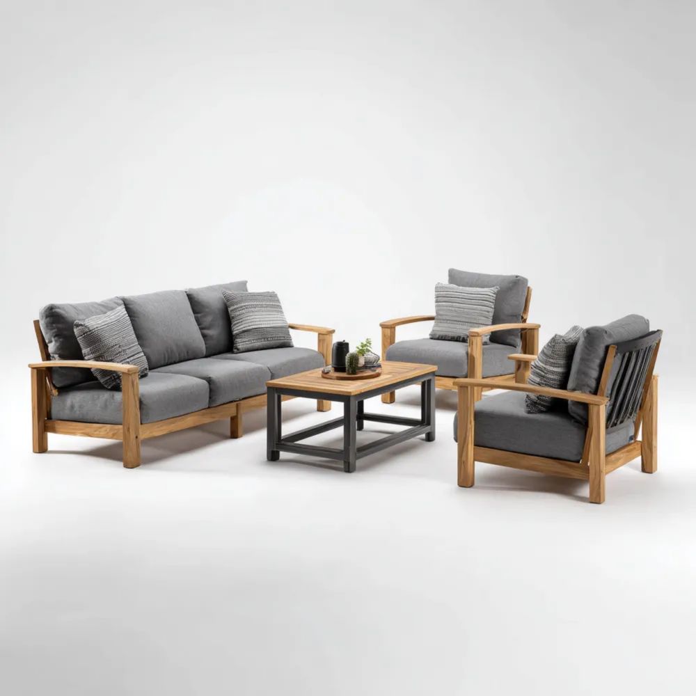 Garten-Sofaset 180x75x80 cm Holzrahmen Stoffpolsterung Grau – Modernes