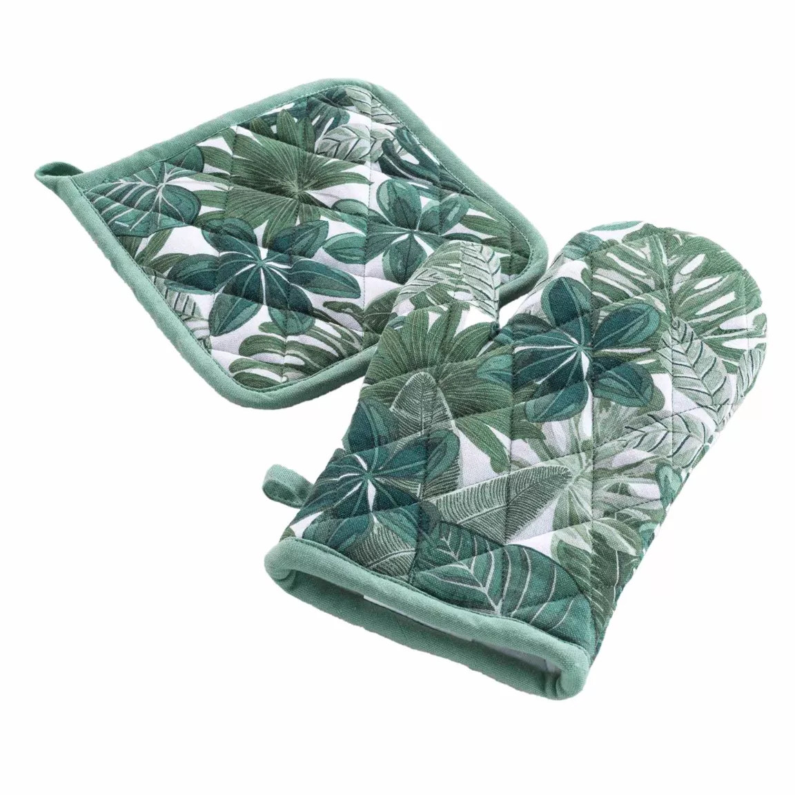 Gant et manique coton Ardenia motif Vert sauge