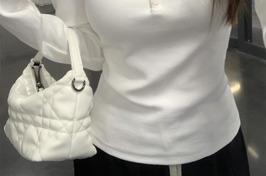 Ashlee - Henley T-shirt met lange mouwen en kantversiering