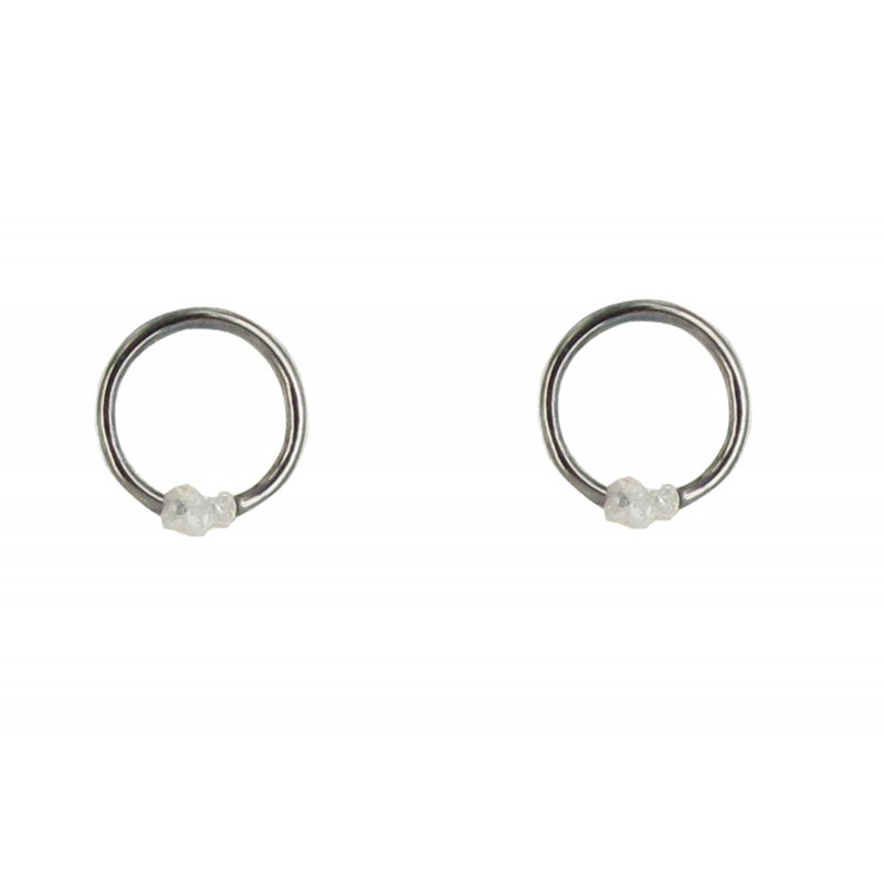 Boucles d'Oreilles Petites Créoles Argent et ses 3 Diamants Blancs