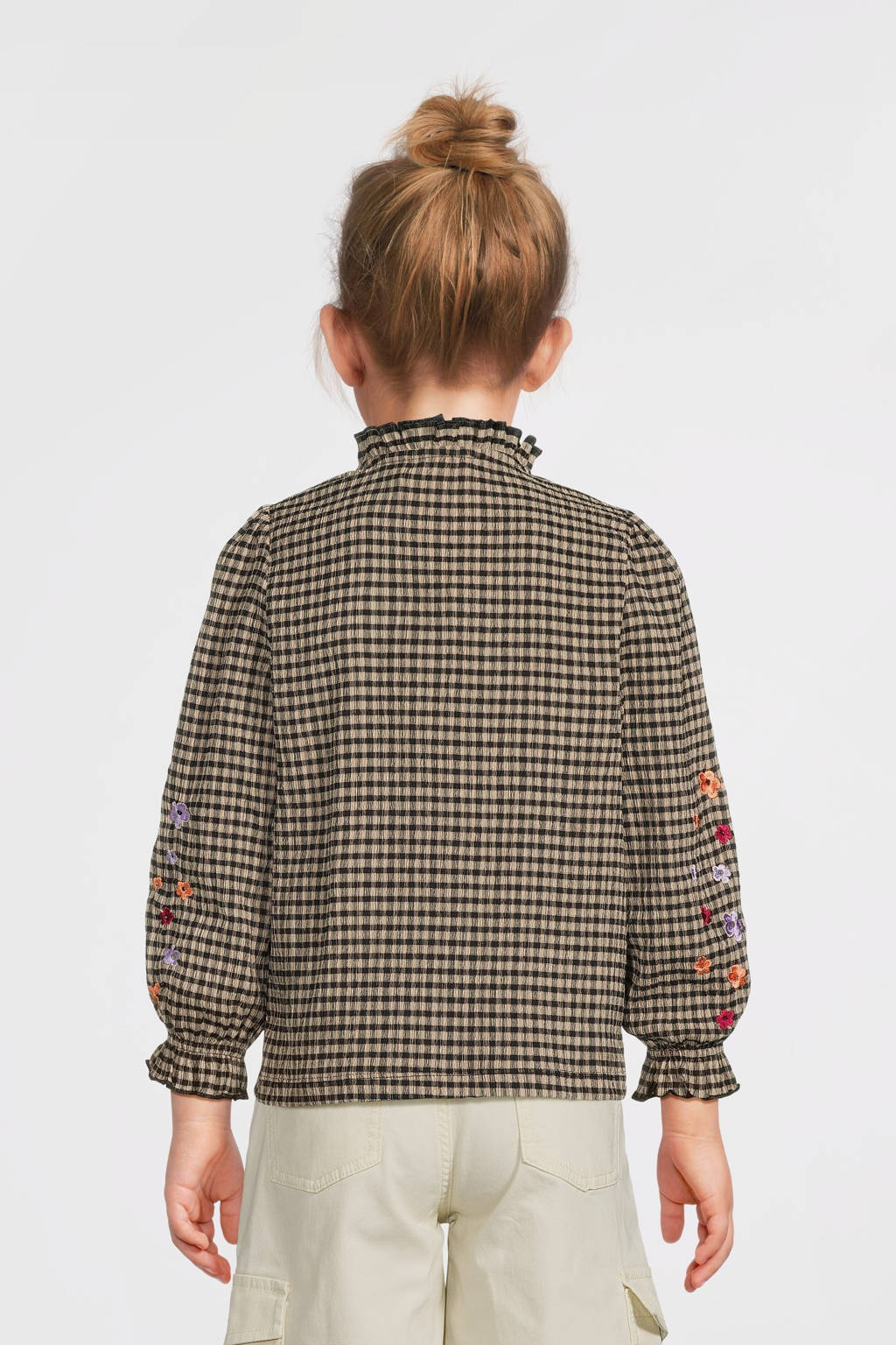 Quapi geruite blouse DILA beige/donkerblauw