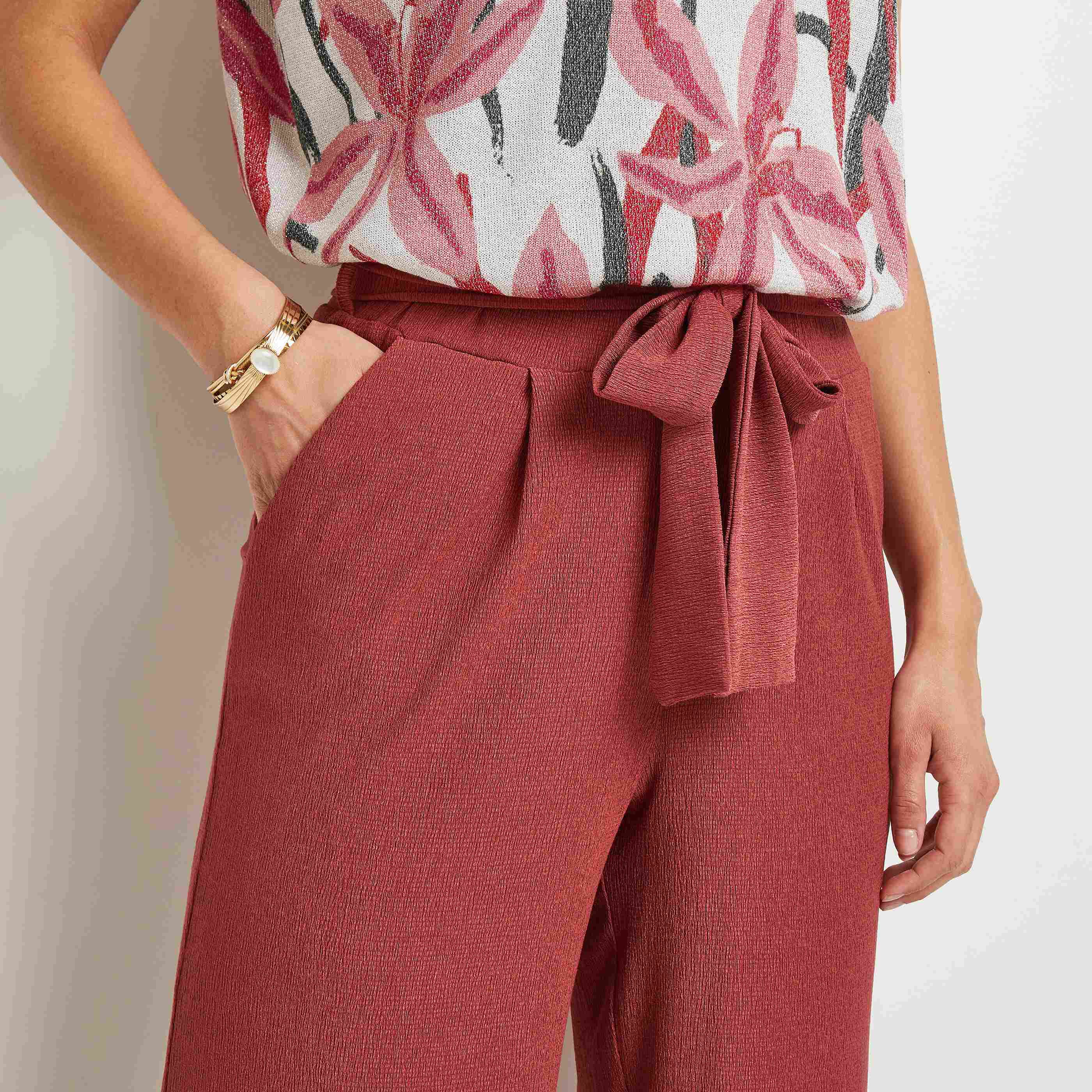 Pantalon raccourci fluide femme - TERRACOTTA