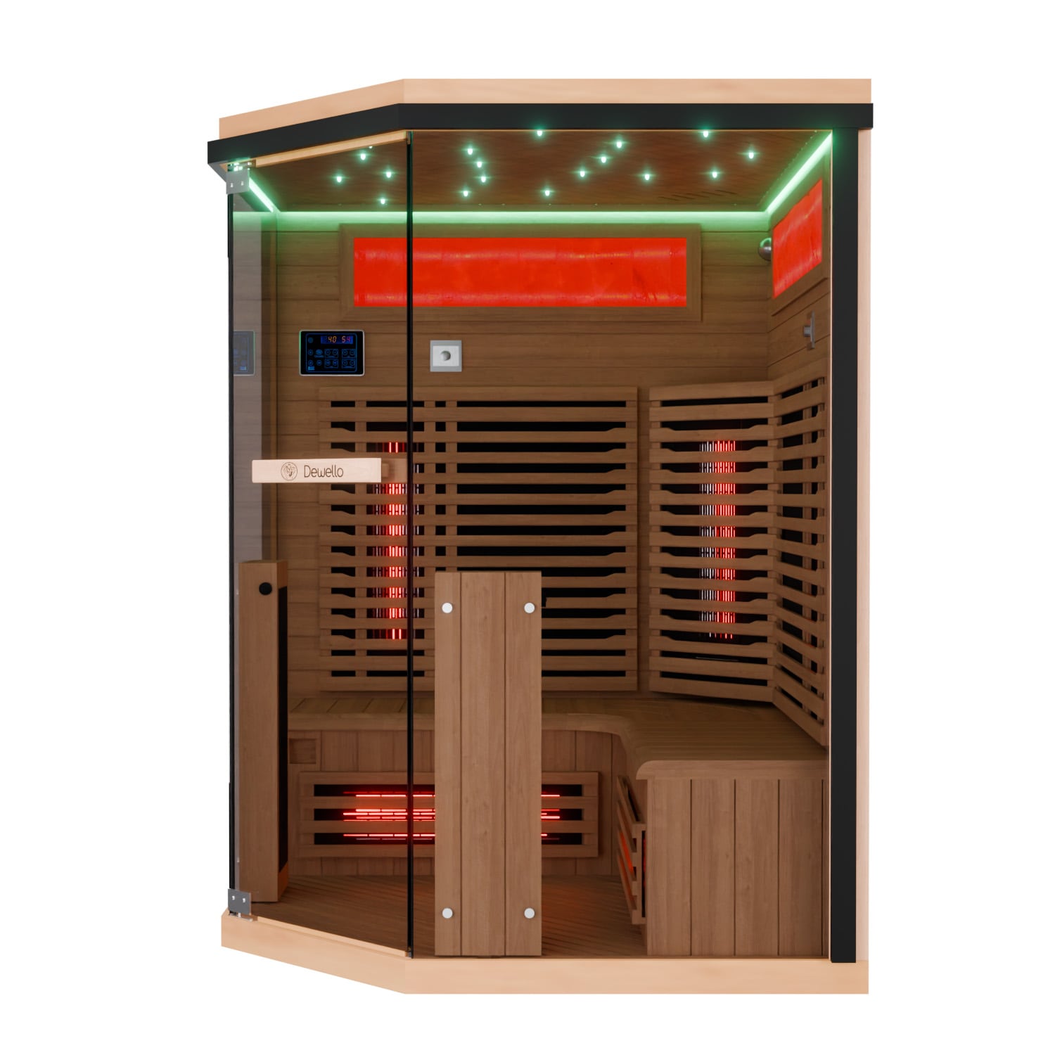 Dewello® Infrarotkabine Infrarotsauna KENORA 140x140 für 2-3 Personen aus Hemlockholz, Dual-Therm