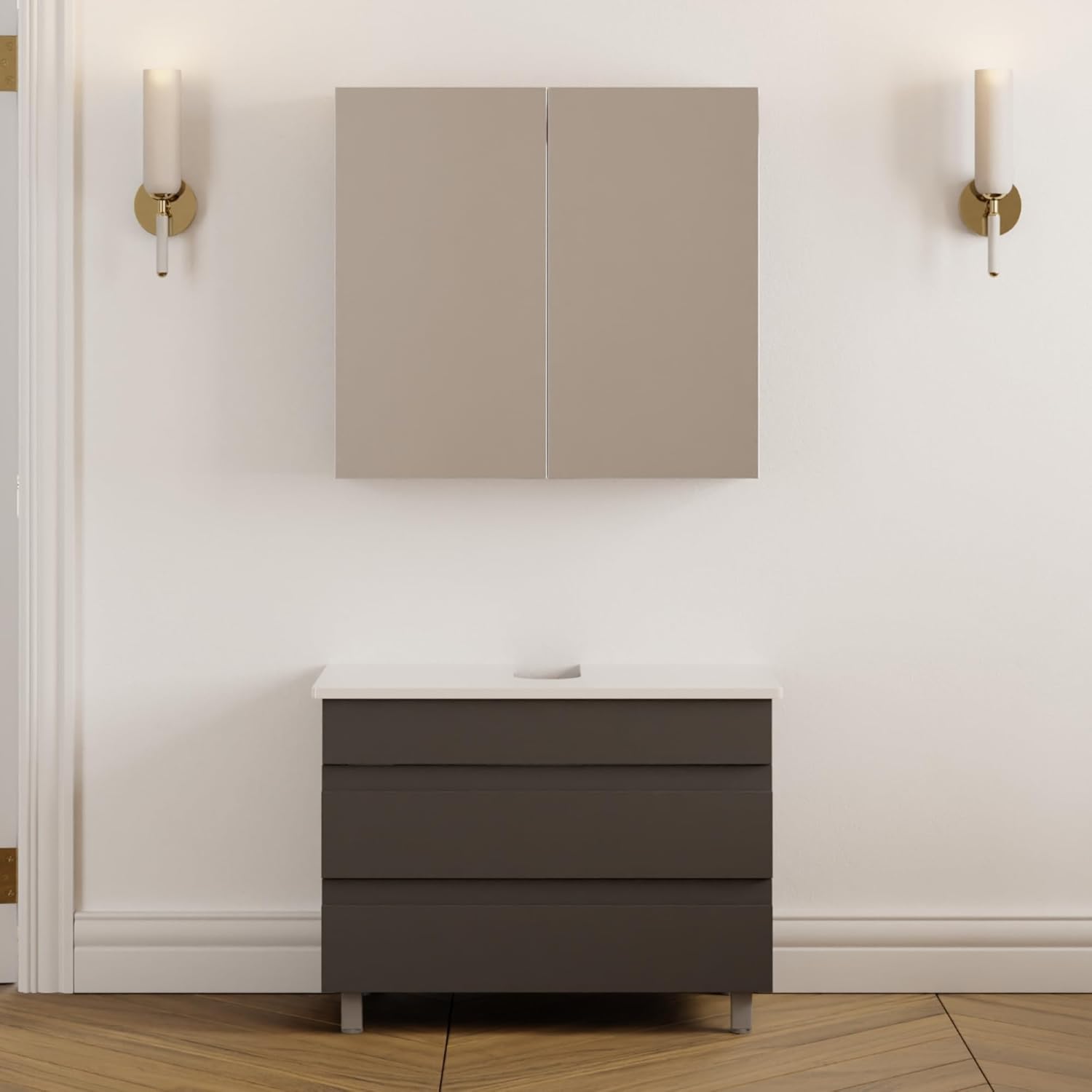 Karen Badmöbel Set Anthrazit | Badezimmermöbelset stehend | Waschbeckenunterschrank mit Schubladen | Waschtischunterschrank & Spiegelschrank 60 cm oder 80 cm | Badezimmerschrank (Lara 80 Weiß)