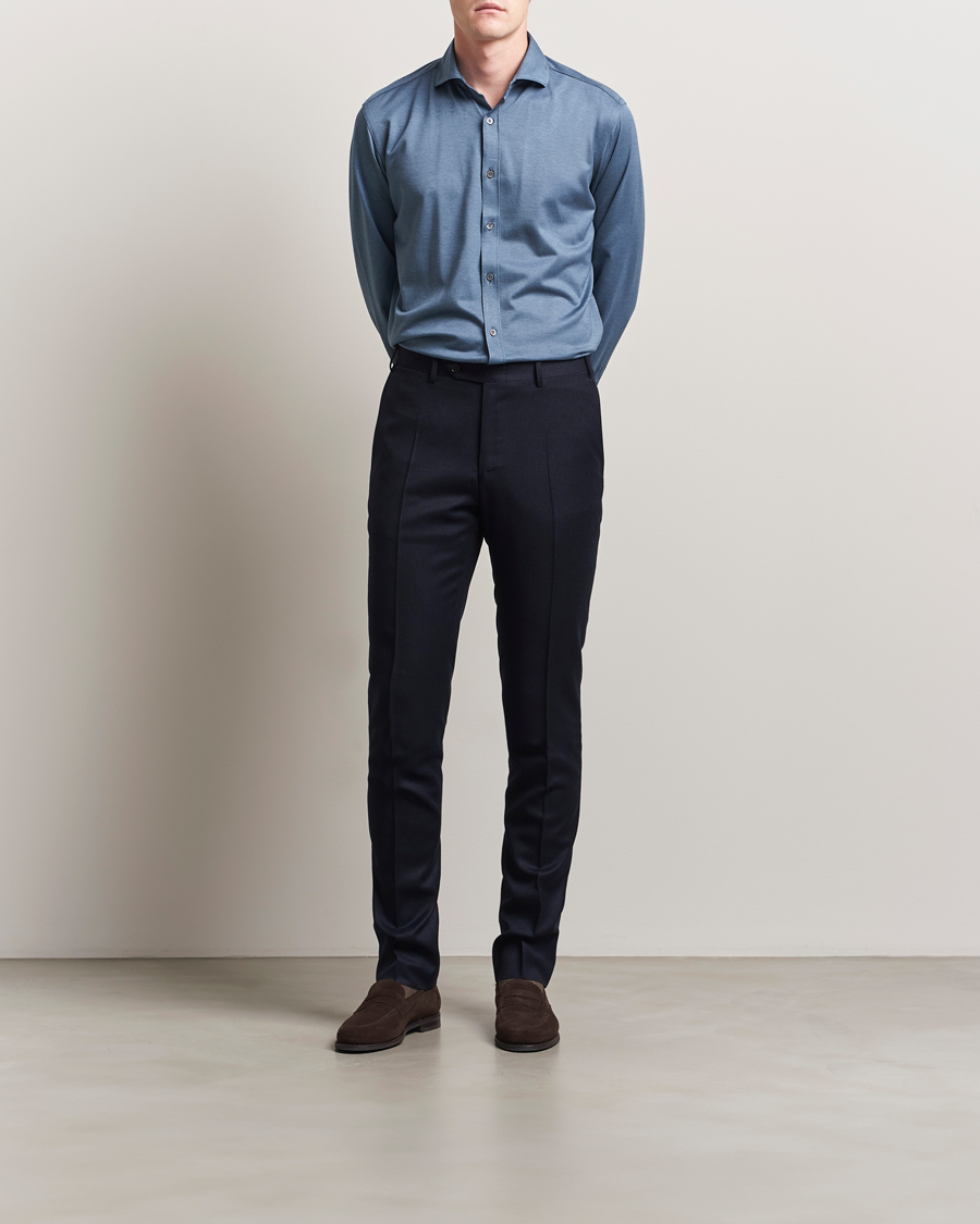 Canali Slim Fit Flannel Trousers Navy