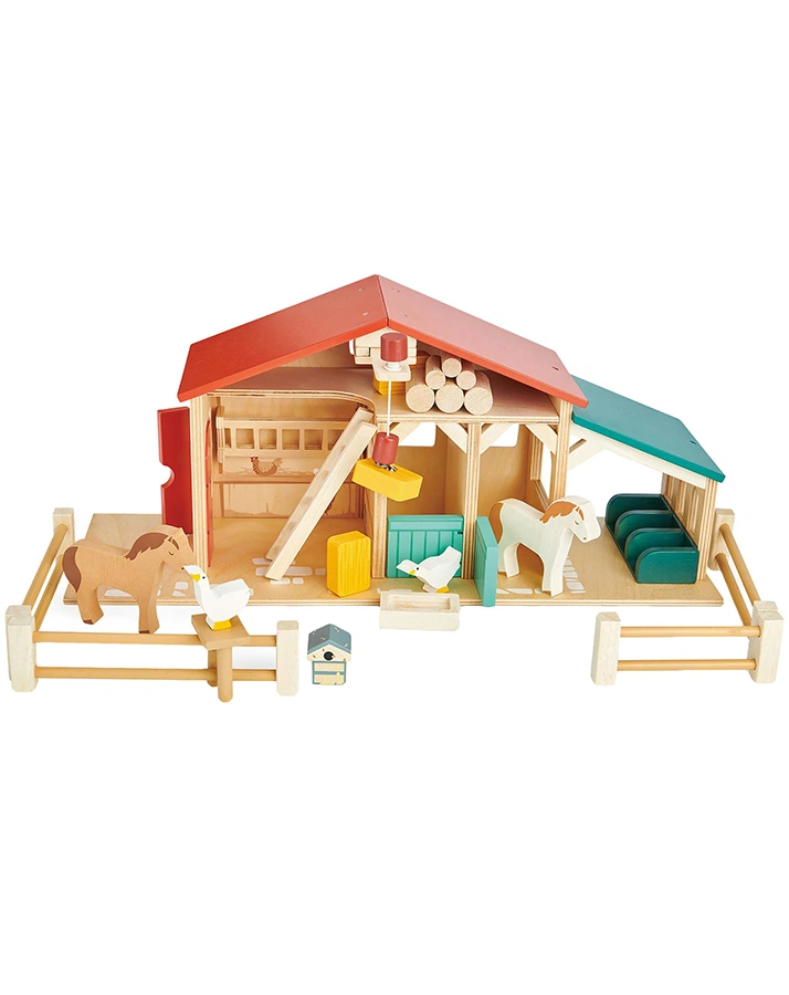 Holz-Spielzeug BAUERNHOF mit Zubehör