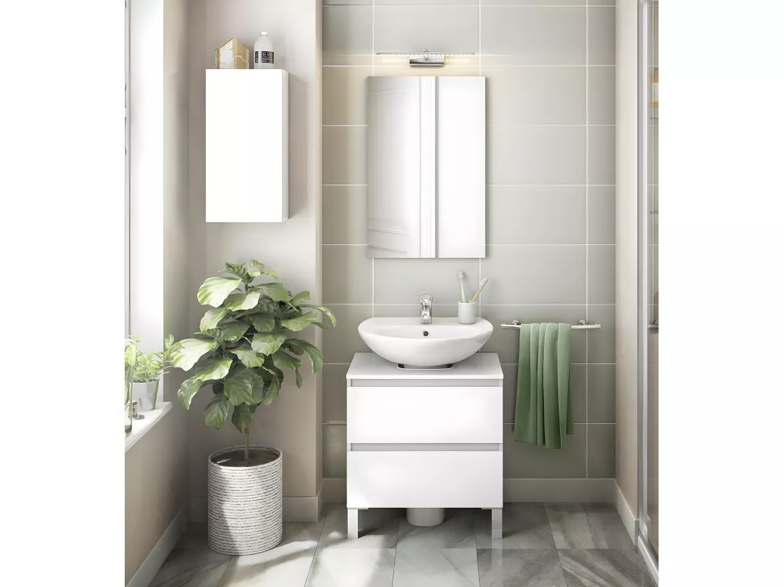 Meuble de salle de bain sous évier 60 cm avec 2 tiroirs coloris blanc - Longueur 60 x Profondeur 40 x Hauteur 63 cm