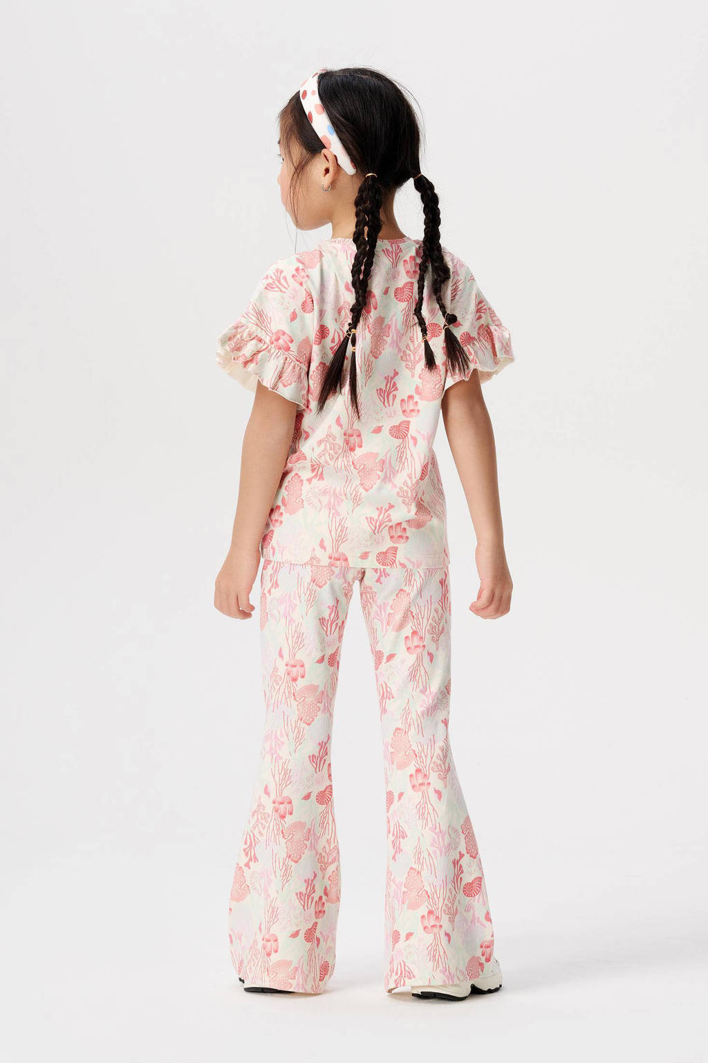 Noppies T-shirt met all over print en ruches roze/wit