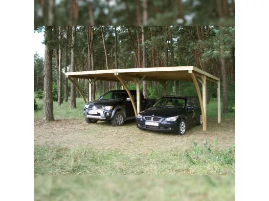 Carport double en bois et panneaux ondulés Capri 6 x 5,5 m