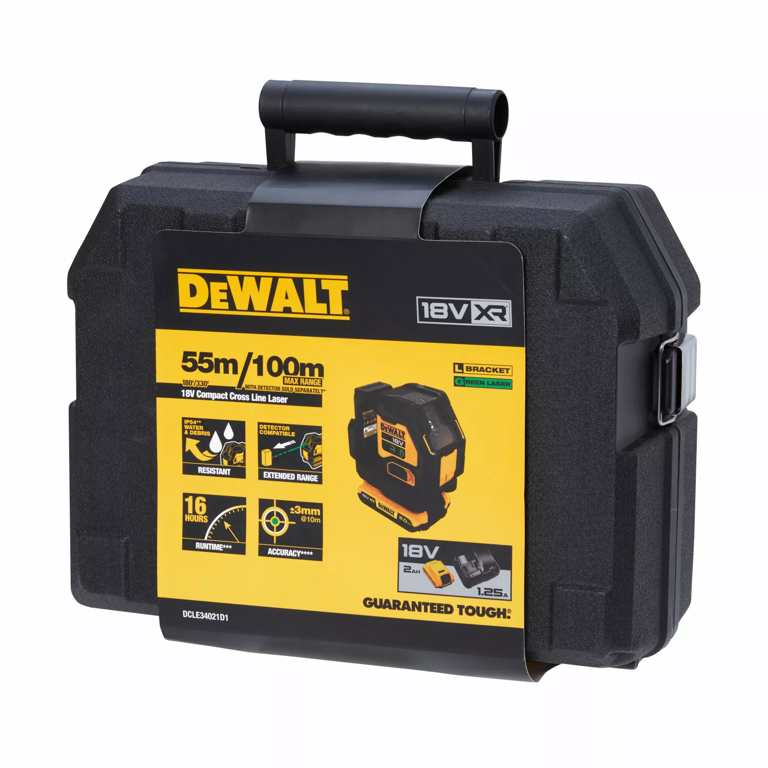 DeWALT DCLE34021D1 18V Kruislijnlaser set in koffer - Groen - 2x 55m - 2 lijnen - IP54
