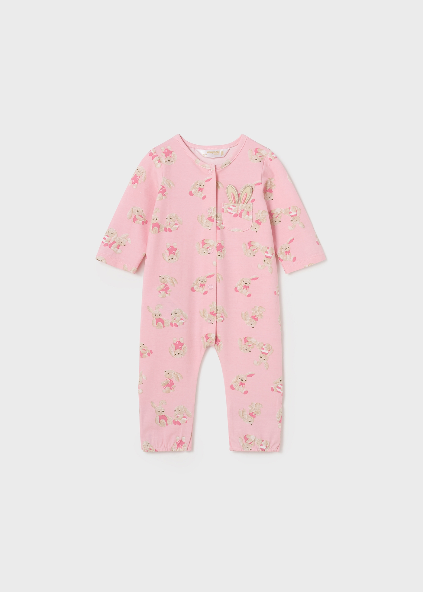 Macacão longo estampado Better Cotton para recém-nascidos, rosa.