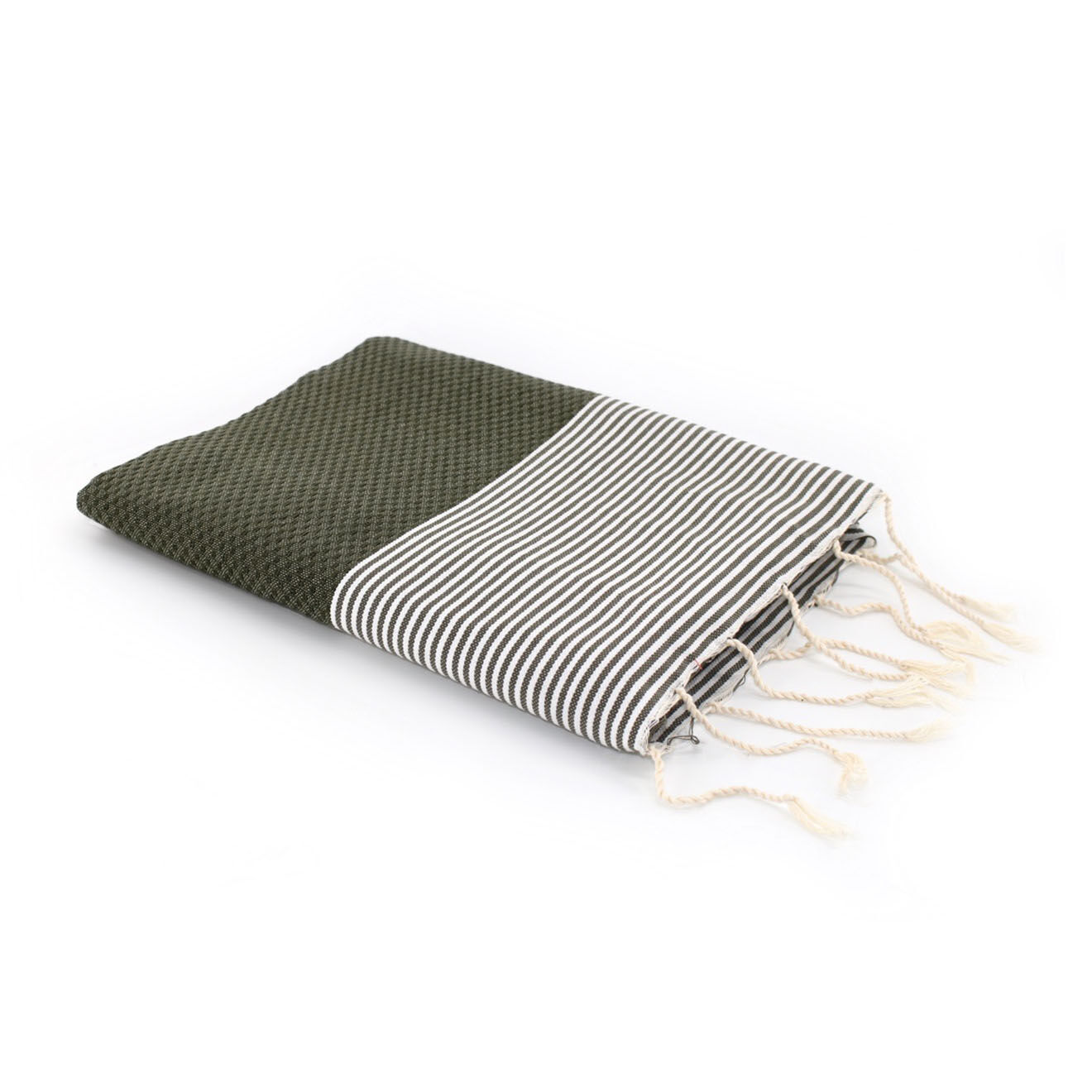 Febronie Fouta Nid d'Abeille Ibiza rayures fines vert kaki - 100x200 cm